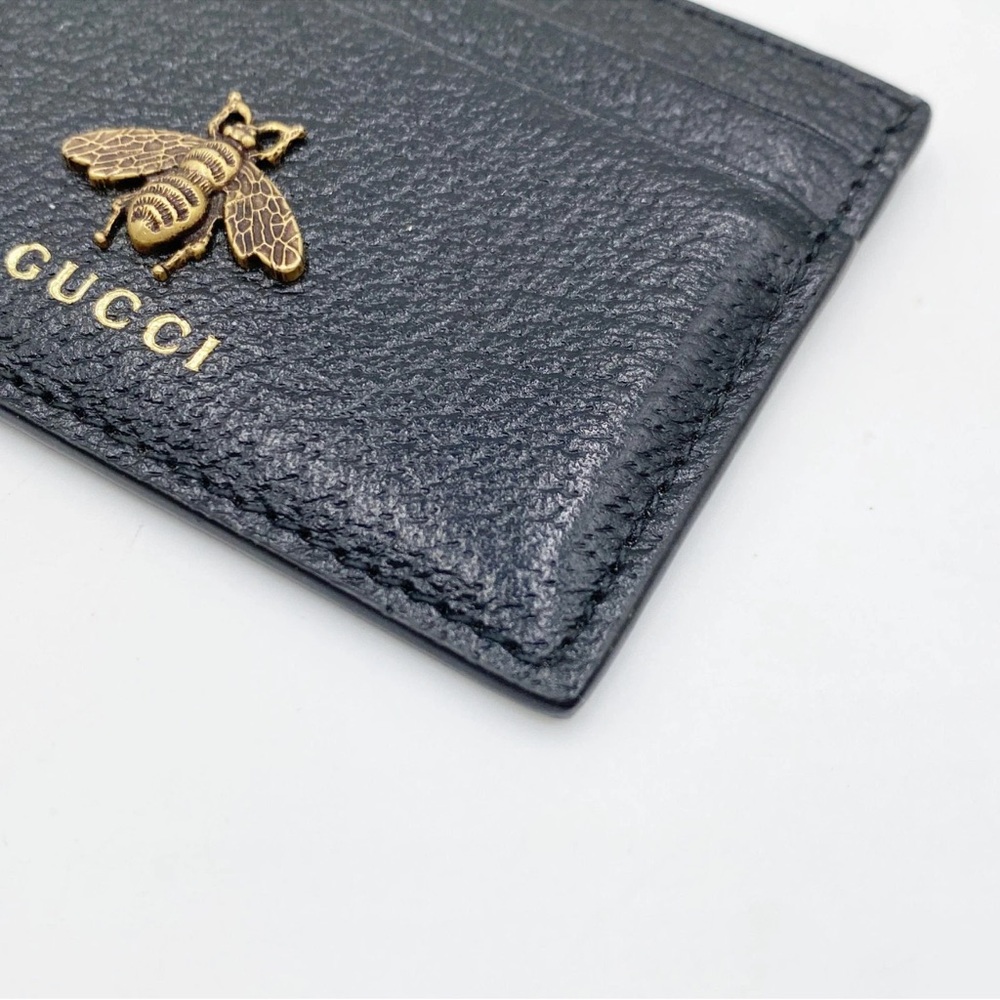 Gucci Black Leather Card Holder with Gold Bee Emblem - Picture 3 of 4